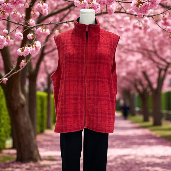 Columbia Red Fleece Zip Vest Womens 2X Plus Outdoor Hiking Camping Layer - Picture 1 of 9